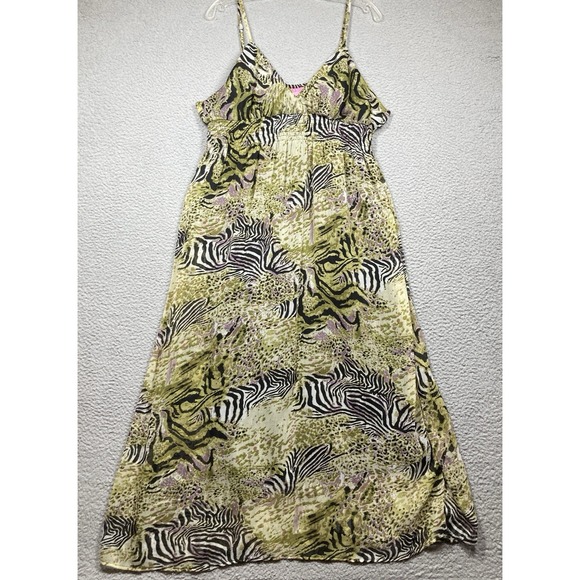 She's Cool Dresses & Skirts - She's Cool Midi Sun Dress Womens Juniors XL Green Zebra Print Babydoll Lined